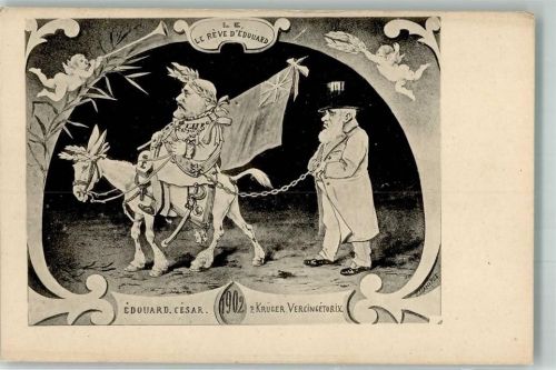 1902 Karikatur Eduard v. England als Cesar und President Krüger in Ketten gelegt