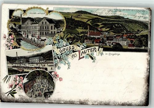 Lauter 1899 Bahnhof GasthausFischer Konzertgarten Unter-Lauter Bahnpost Aue-Annaberg Zg. 1932