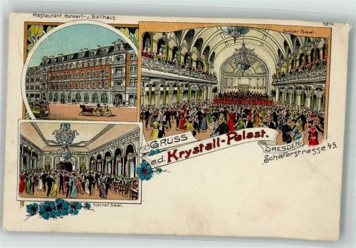 Dresden 1899 Lithographie Etablissement Krystall-Palast Grosser und Kleiner Saal