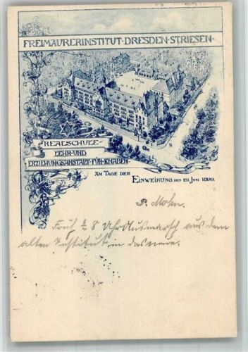 Striesen 1899 Freimaurerinstitut Dresden Realschule Erziehungsanstalt für Knaben Lithographie