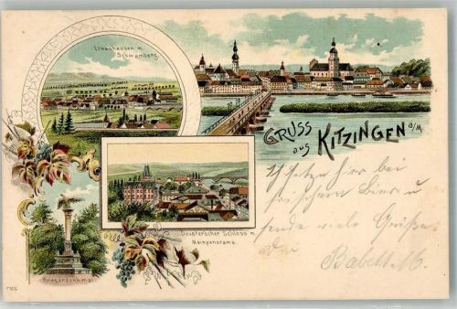 Kitzingen 1901 Deuster'scher Schloss Kriegerdenkmal Mainbrücke