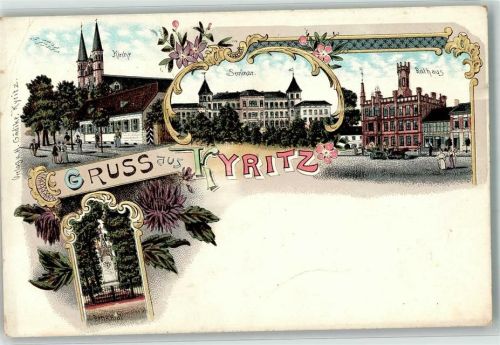 16866 O1910 Kyritz , Prignitz Gebrauchsspuren Denkmal Seminar Rathaus Lithographie