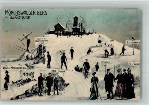 O8609 Wilthen Mönchswalder Berg als Gletscher Skifahrer Fotomontage BOAKC Zukunft 1915 BOAKC