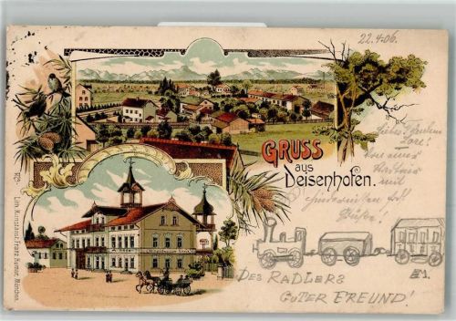 Deisenhofen 1906 Lithographie Gasthaus A. Röder Kutsche