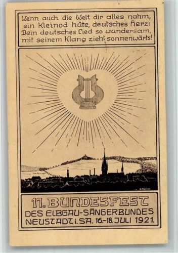 Neustadt 1921 Sonderstempel 11 . Bundesfest d. Elbgau-Sängerbundes 1921 Lyra