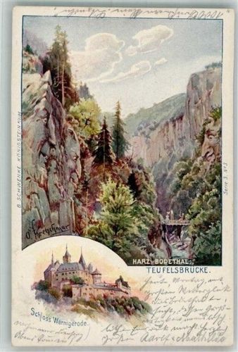 Wernigerode 1902 sign. O. Kretschmer Bodethal Teufelsbrücke Verlag Schwenke Serie3 Nr. 3