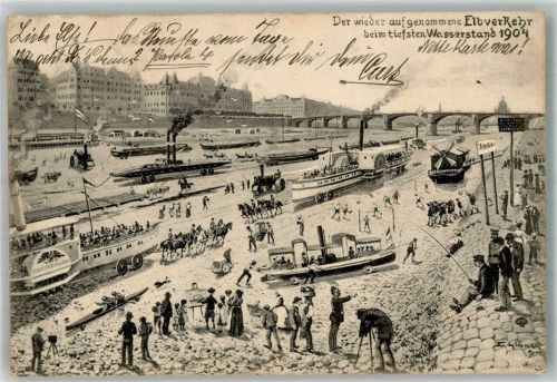 Dresden 1904 Wieder aufgenommer Elbschiffverkehr Tiefster Elb-Wasserstand 1904 Photograph