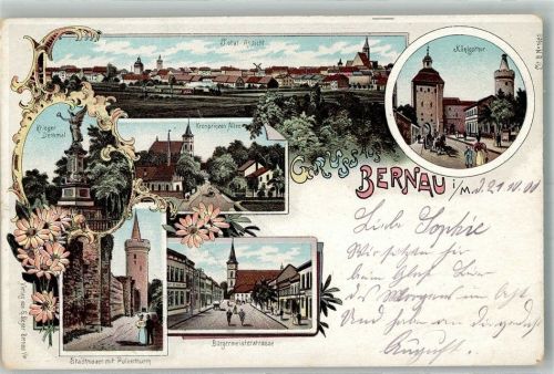 Bernau 1900 Bürgermeisterstrasse Stadtmauer Pulverturm Königstor Kronprinzen Allee