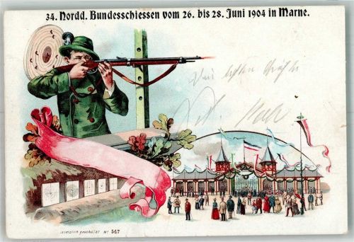 Marne 1904 34. Nordd. Bundesschiessen 1904 Schütze am Schießstand Festgelände