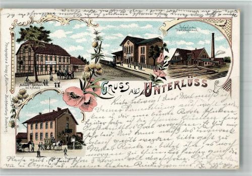 Unterlüß 1899 Lithographie Dampfsägewerk Kaiserl. Postamt Bahnhof Gasthaus