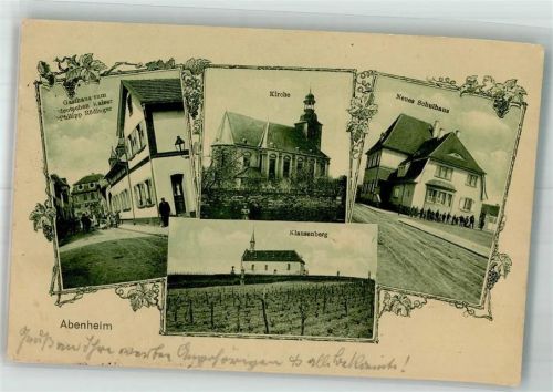 Abenheim 1914 Klausenberg Gasthaus zum Deutschen Kaiser Neue Schule Dorfkirche