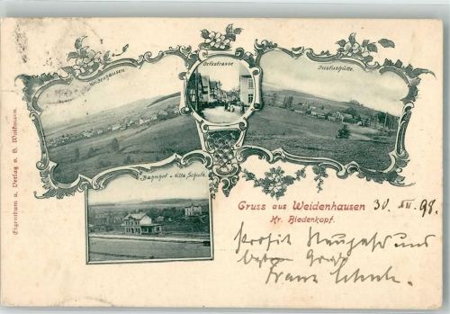 35075 W3554 Weidenhausen b Gladenbach Gebrauchsspuren Bahnof Villa Schulz Ortsstraße Justushütte Bahnpoststempel