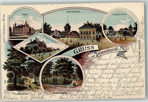 Delmenhorst 1910 Post Tiergarten Bürgerschule Gasthaus Schützenhaus Marktplatz