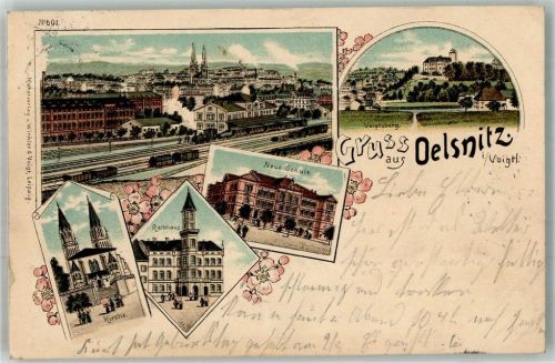 Oelsnitz 1902 Kirche Rathaus Neue Schule Bahnhof Voigtsberg