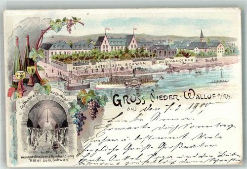 Niederwalluf 1900 Hotel zum Schwan Weinhandlung Faßkeller