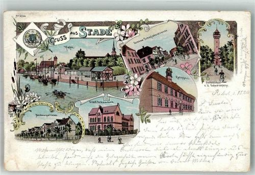 Stade 1901 Neuburgstrasse Hafen Grosse Schmiedestrasse Aussichtsturm Rathaus