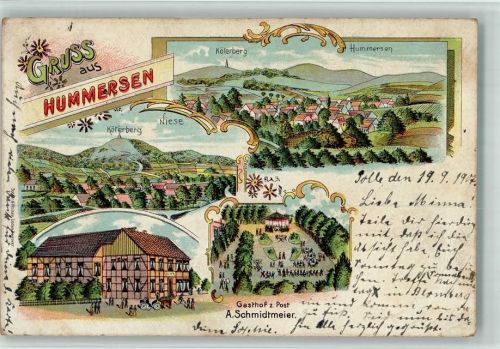 Hummersen 1907 Gasthaus Zur Post A. Schmidtmeier Köterberg Niese Lithographie