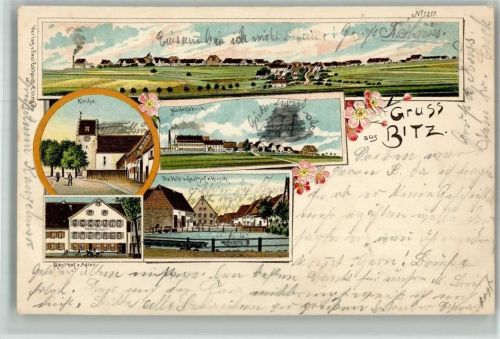 Bitz 1898 Lithographie Nadelfabrik Gasthaus Zum Hirsch Hilb Gasthaus Zum Adler Kirche