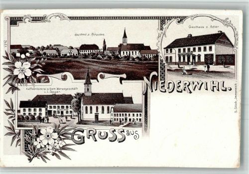 Niederwihl Lithographie Gasthaus zum Adler Kaffeerösterei & Gem.-Warengeschäft Seger Gasthaus zum Hirschen