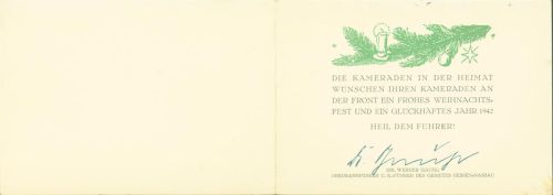Dr. Werner Gauhl Faksimilie Unterschrift Hessen Nassau Text Baldur von Schirach Weihnacht im Feld WK II BOAKC