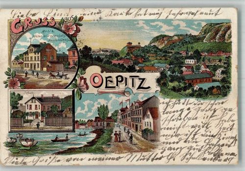 Pößneck-Öpitz 1905 Lithographie Materialwarenhandlung Leidinger Schule Dorfstrasse