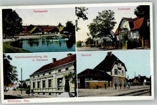 1924 BOAKC Schönow Warenhandlung Herrmann Bahnhof Dorfteich Enten Dorfstrasse Bahnpost Berlin Zug 208