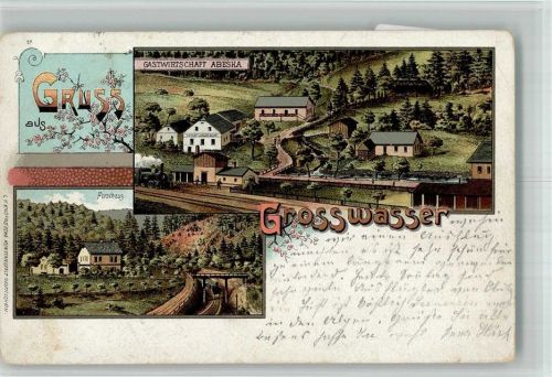 Karlovy Vary Grosswasser Gasthaus Abeska Forsthaus Lithographie Ort lt. Stempel