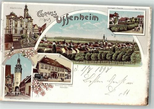 Uffenheim 1898 Stadtkirche Gasthaus zur Post Würzburger Tor Zwinger Turm Kgl. Forstamt