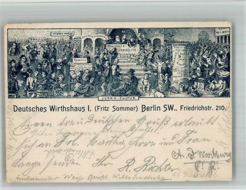 Berlin Mitte 1903 Deutsches Wirtshaus Juden Kultur Lithographie