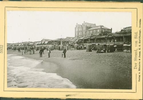 Westerland Strand von Süden Nr 5932 Aufgeklebtes Foto auf Karton Ort handschriftlich