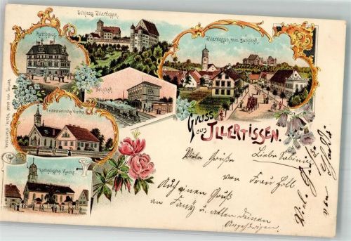 Illertissen 1899 Kath. Kirche Bahnhof Rathaus Ev. Kirche Schloss Illertissen
