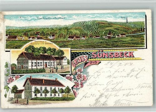Osnabrück 1904 Sünsbeck Gasthaus Bäckerei H. Werries Tanzsaal Lithographie