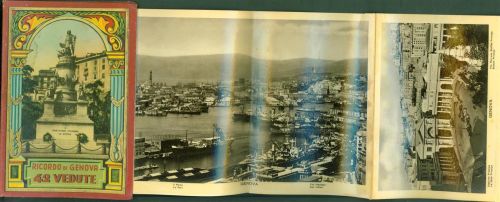 Genova Reiseführer Leporello mit 42 Bildern z. T Mehrseitige Panoramen Rückseite mit Besrchreibung