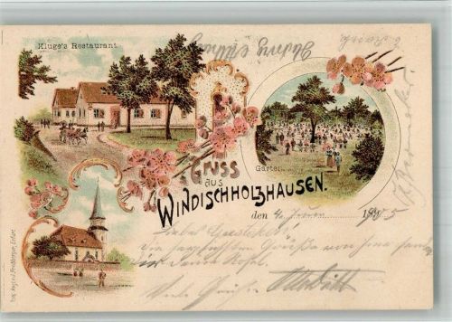 Windischholzhausen 1905 Lithographie Gasthaus Kluge Gartenwirtschaft Kirche