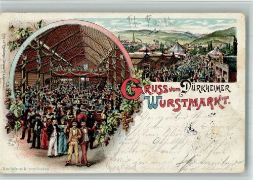 Bad Dürkheim 1897 Lithographie Volksfest Dürkheimer Wurstmarkt Festgelände Festhalle