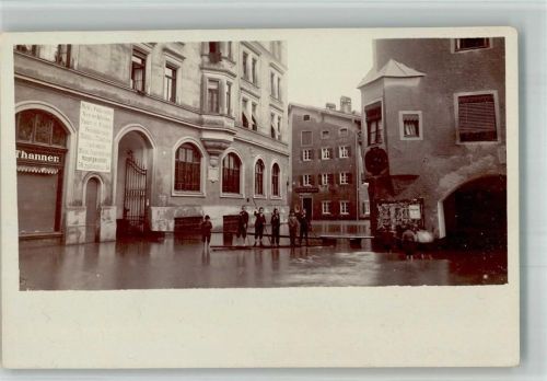 Rosenheim Foto AK Hochwasserkatastrophe Überschwemte Innenstadt Ort handschriftlich