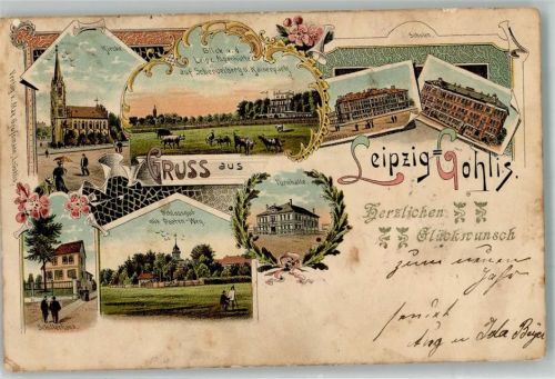 Gohlis 1900 Schlossgut m. Poeten-Weg Schulen Schillerhaus Kühe