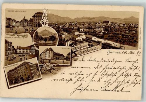 Schwäbisch Gmünd 1897 Oberer und Unterer Marktplatz Lehrerseminar Kaserne Bahnhof Verlag Ottmar Zieher-München