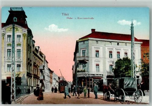 Tilsit 1930 Straßenbahn Kasernenstrasse Hohe Straße Geschäft Zigarren Oberbeck