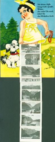 Bad Reichenhall sign Marker Frau Hund Leporello Ausziehbarer faltbarer Papierstreifen mit Sehenswürdigkeiten 24,5 cm lang