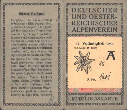 Augsburg Deutscher und Österreichischer Alpenverein Mitgliedskarte von 1953
