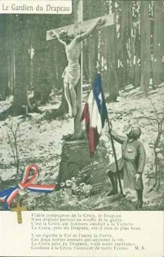 Le Gardien du Drapeau Flagge Blau-Weiß-Rot Frankreich Applikation echtes goldenes Kreuz Christuskreuz