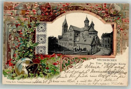 Neunkirchen 1904 Mauerdurchblick Kath. Kirche Ritterhelm