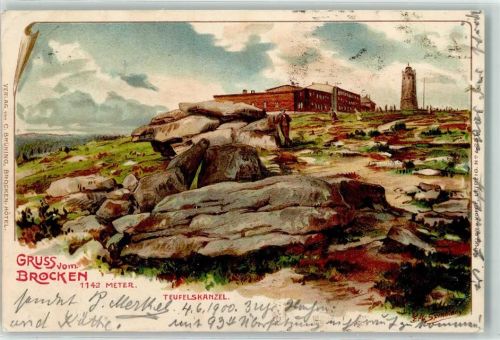 Brocken 1900 Gruss vom Brocken 1142 m Teufelskanzel Aussichtsturm sign. Spindler