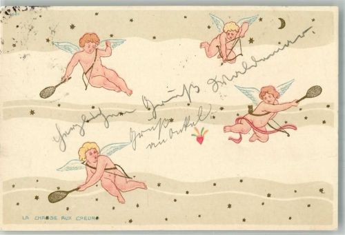 1900 Amor Engel spielen Tennis im Kirchner Stil + Adelskorrespondenz