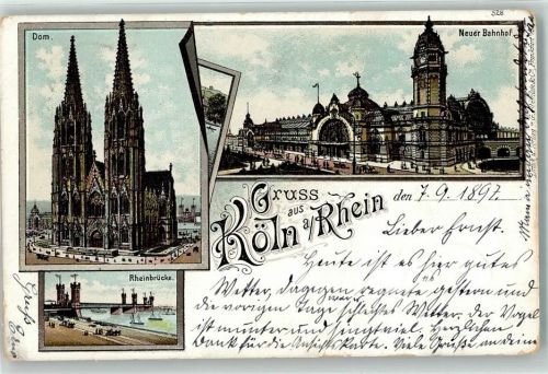 Köln Altstadt-Nord 103 1897 Lithographie Dom Rheinbrücke Neuer Bahnhof