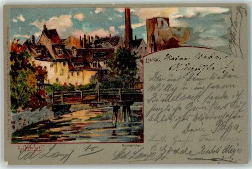 Leipzig 1898 Naundörfchen Brücke sign. R. Cartofort