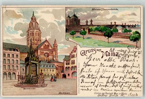 Mainz 1900 Marktbrunnen Marktplatz Straßenbrücke