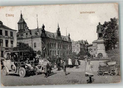 Elbing 1916 Auto Oldtimer Hotel de Berlin Denkmal Handwagen Feldpost WK I