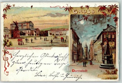 Darmstadt 1898 Ernst-Ludwigstraße Krieger-Denkmal Theater